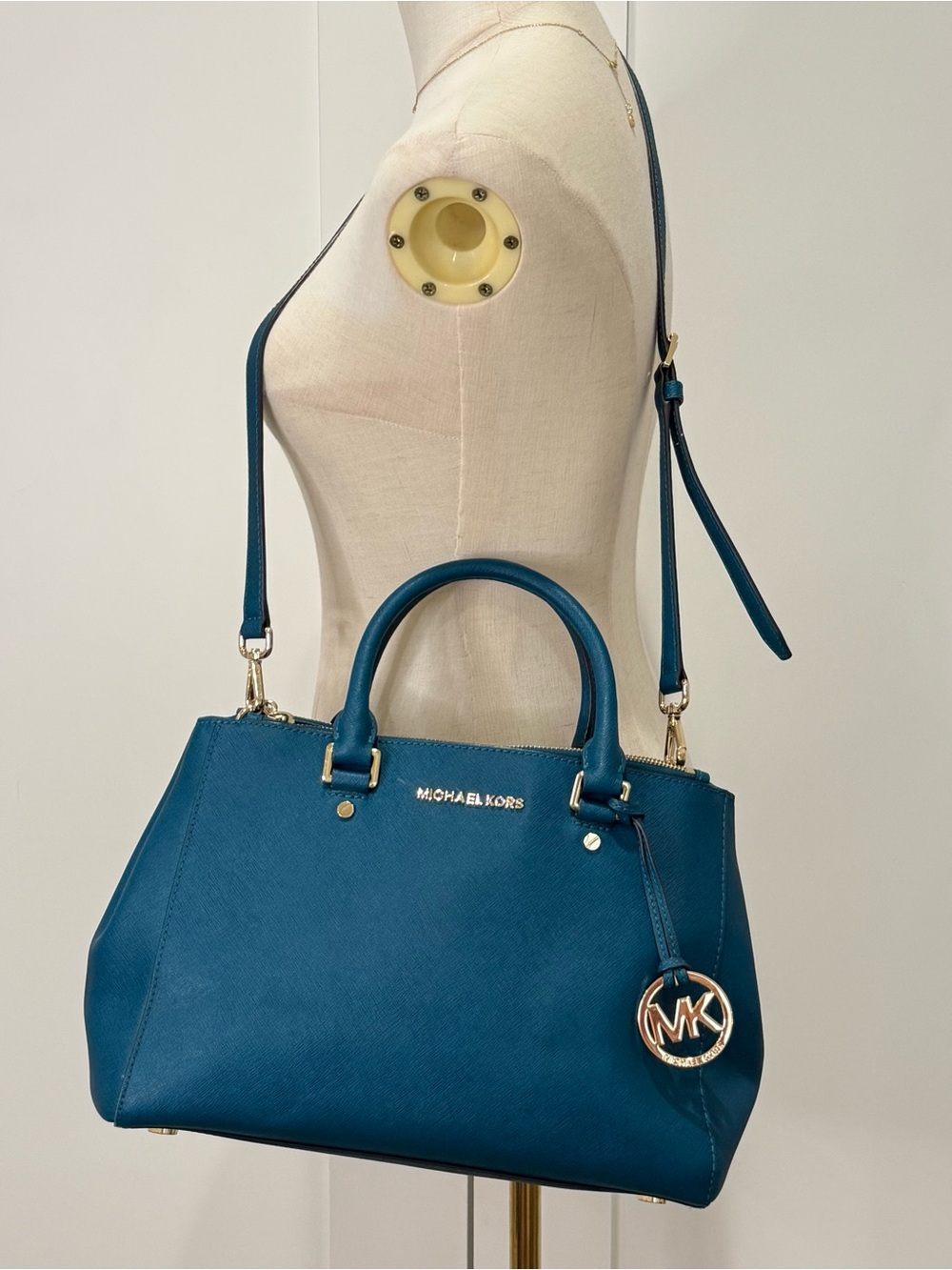 Michael Kors Sutton Medium Satchel Deep Teal Leather Crossbody Classic City Chic - Picture 2 of 16
